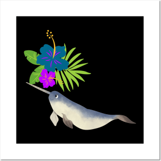 Narwhal Hawaiian Hibiscus Purple Flowers Posters and Art